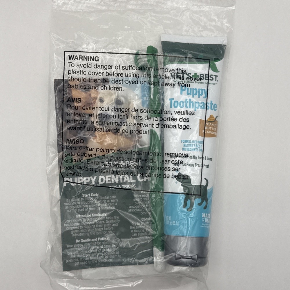 Vet's Best Dog Toothpaste & Dog‎ Toothbrush Dental Kit Exp 03/2027 For Puppies